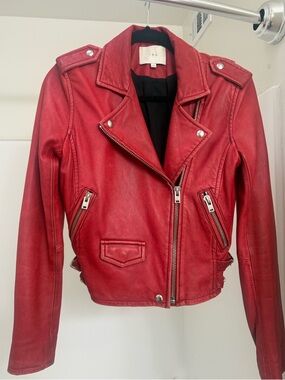 IRO Red Leather Ashville Moto Jacket